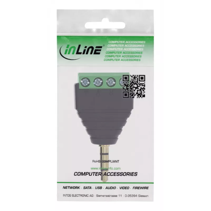 InLine 92504J Kabelverbinder 3,5 mm 4-poliger Klinkenstecker TRRS / Klemmleiste 4 Anschlüsse Schwarz, Grün