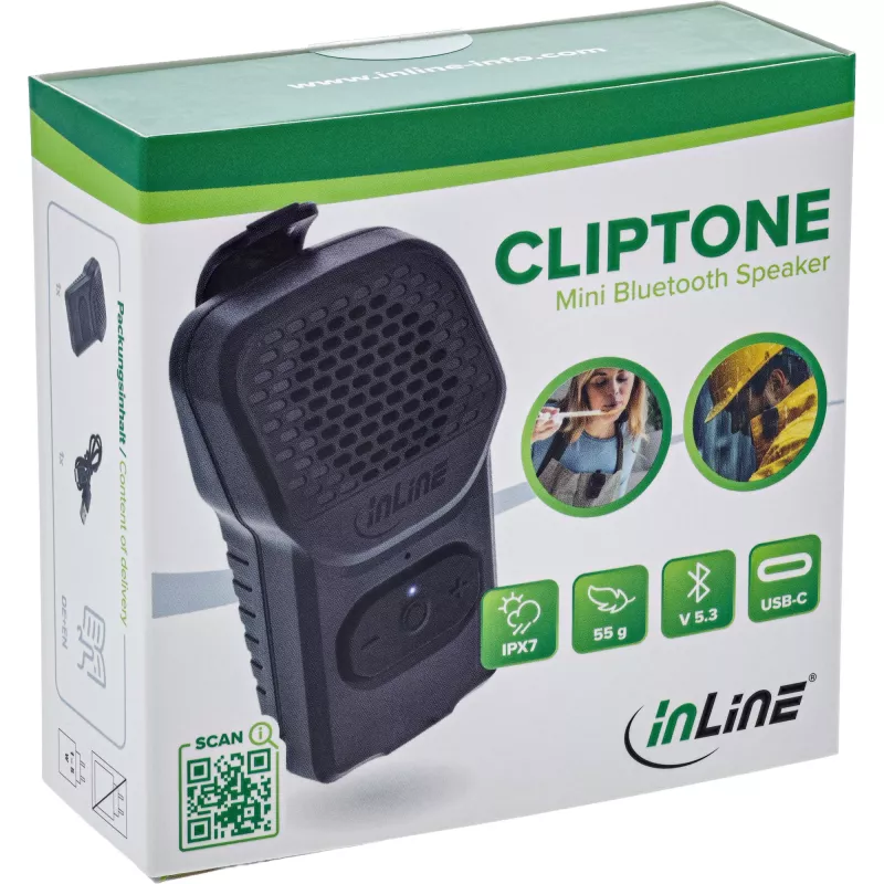 Mono tragbarer Lautsprecher InLine 55383 — Schwarz, Treiber 2,8 cm, Bluetooth 2,4 GHz (Reichweite 10 m)