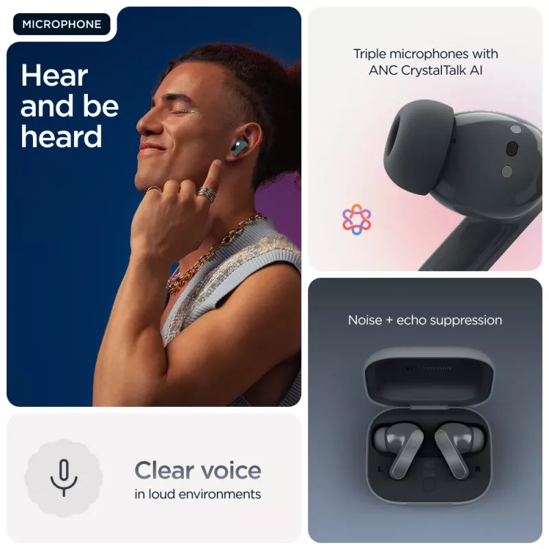 Headset MOTOROLA Moto Buds Bass TWS Bluetooth In-Ear für Anrufe und Musik, Schwarz, 51 g