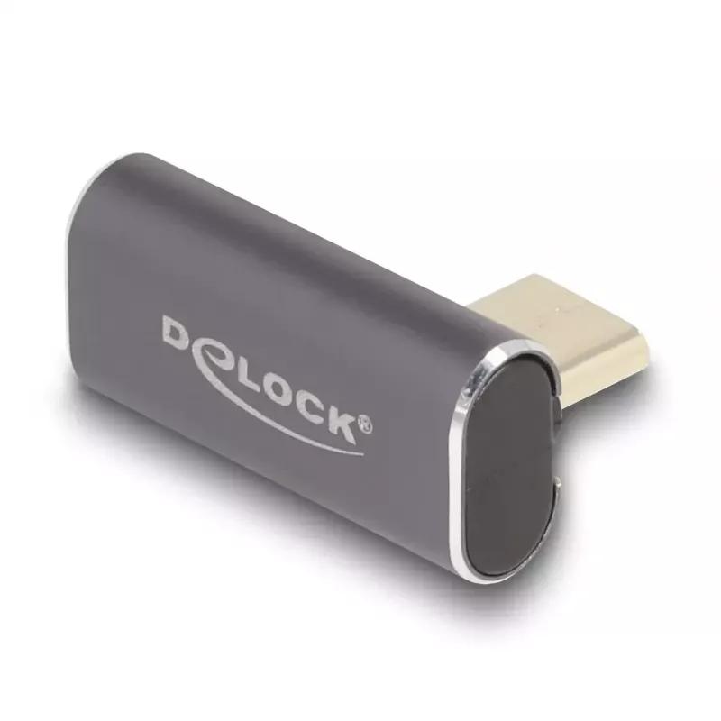 DeLOCK USB-Adapter 40 Gbit/s USB Type-C PD 3.0 100 W Stecker auf Buchse gewinkelt links/rechts 8K 60 Hz Metall