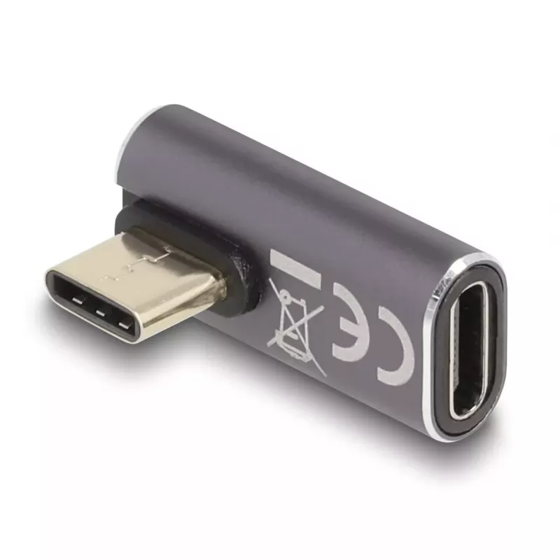 DeLOCK USB-Adapter 40 Gbit/s USB Type-C PD 3.0 100 W Stecker auf Buchse gewinkelt links/rechts 8K 60 Hz Metall