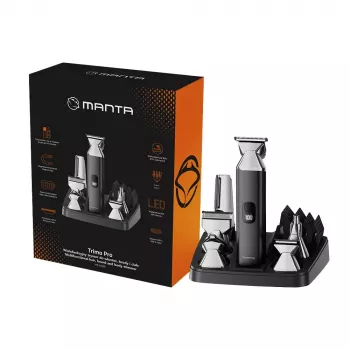 Kabelschere wiederaufladbarer Haarschneider MANTA HT-01BK — USB-C, IPX7 wasserdicht, 90 Min. Akku, 6 + 4 Magnetaufsätze