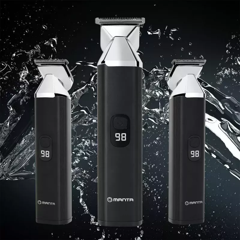 Kabelschere wiederaufladbarer Haarschneider MANTA HT-01BK — USB-C, IPX7 wasserdicht, 90 Min. Akku, 6 + 4 Magnetaufsätze