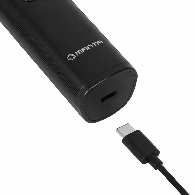 Kabelschere wiederaufladbarer Haarschneider MANTA HT-01BK — USB-C, IPX7 wasserdicht, 90 Min. Akku, 6 + 4 Magnetaufsätze