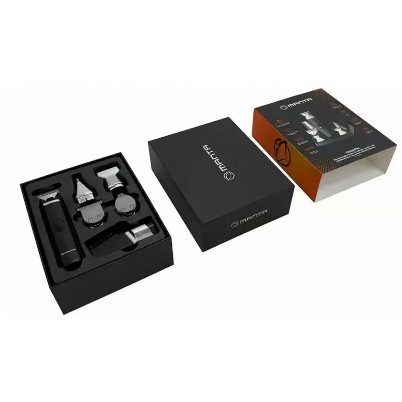 Kabelschere wiederaufladbarer Haarschneider MANTA HT-01BK — USB-C, IPX7 wasserdicht, 90 Min. Akku, 6 + 4 Magnetaufsätze
