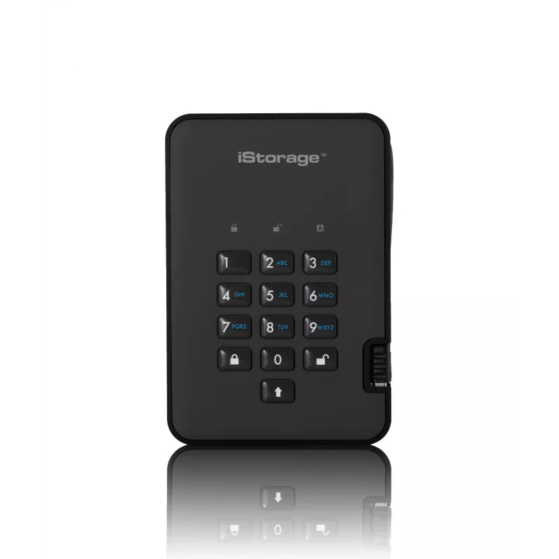 iStorage diskAshur2 256-bit 1 TB USB 3.2 sicher verschlüsseltes Solid-State-Laufwerk – Schwarz IS-DA2-256-SSD-1TB-B