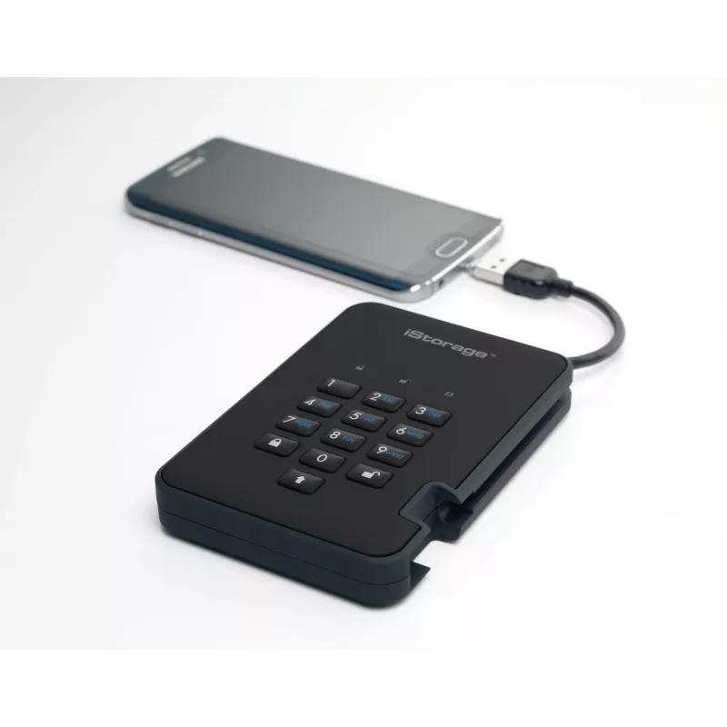 iStorage diskAshur2 256-bit 1 TB USB 3.2 sicher verschlüsseltes Solid-State-Laufwerk – Schwarz IS-DA2-256-SSD-1TB-B