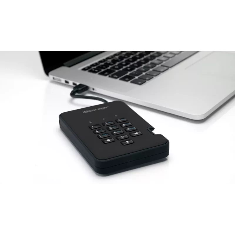 iStorage diskAshur2 256-bit 1 TB USB 3.2 sicher verschlüsseltes Solid-State-Laufwerk – Schwarz IS-DA2-256-SSD-1TB-B