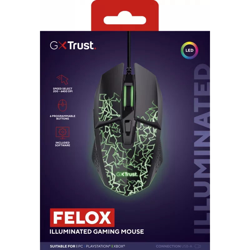 Trust GXT 113 Felox Maus Gaming Rechtshänder USB Typ-A Optisch 6400 DPI