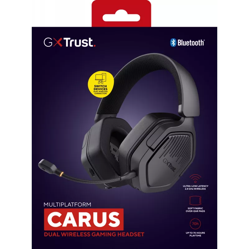 Trust GXT 493 Carus Headset Kabelgebunden & Kabellos Head-band, Helm Gaming USB Type-C / USB Type-A Bluetooth Schwarz