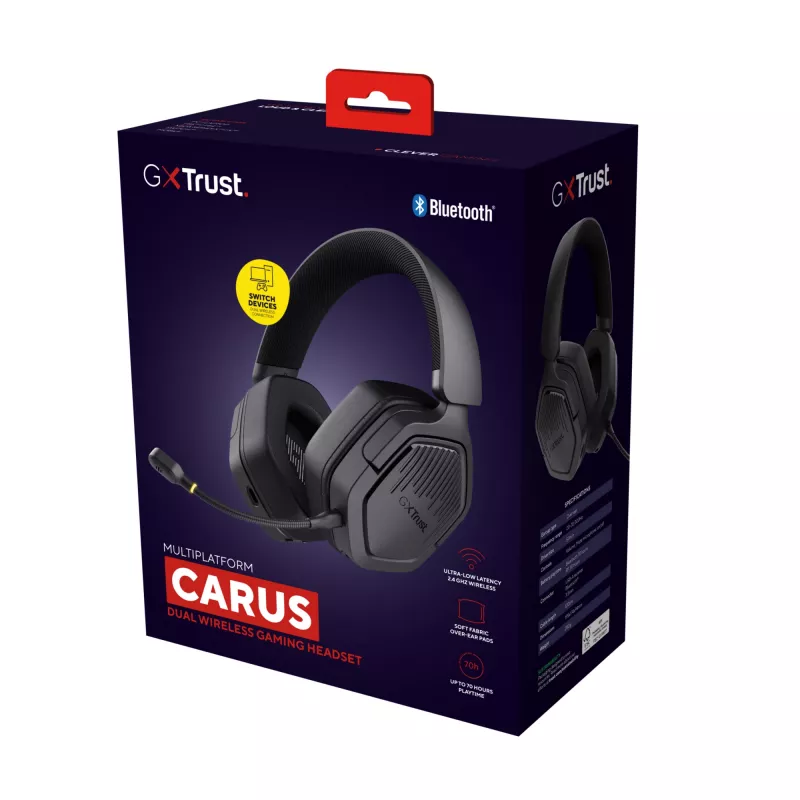 Trust GXT 493 Carus Headset Kabelgebunden & Kabellos Head-band, Helm Gaming USB Type-C / USB Type-A Bluetooth Schwarz
