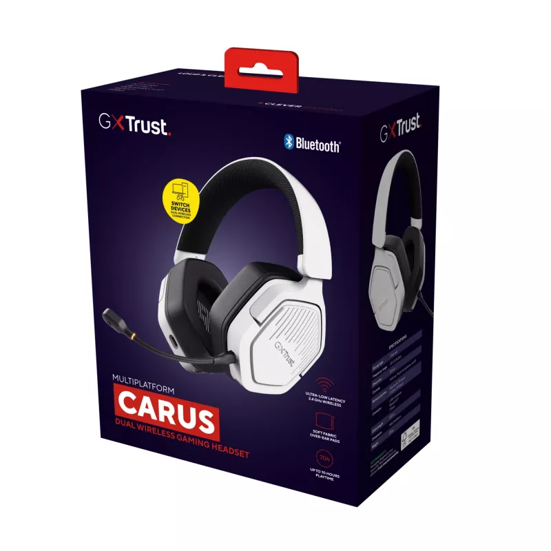 Trust GXT 493W Carus Headset Kabelgebunden & Kabellos Kopfband, Helm Gaming USB Typ-C / USB Typ-A Bluetooth Weiß