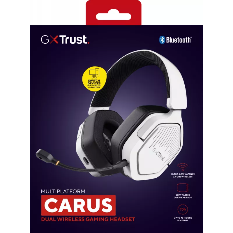 Trust GXT 493W Carus Headset Kabelgebunden & Kabellos Kopfband, Helm Gaming USB Typ-C / USB Typ-A Bluetooth Weiß