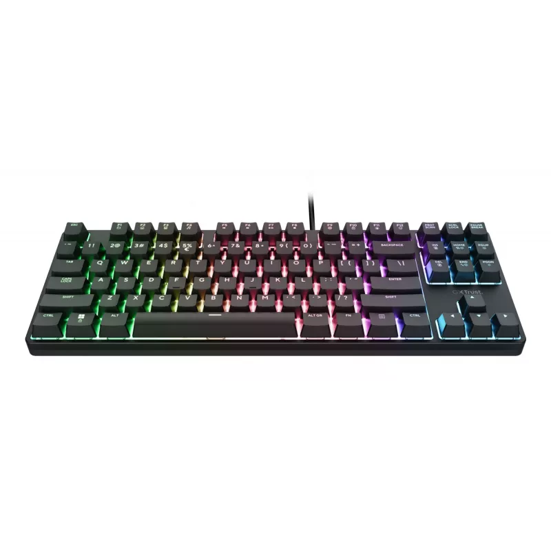 Mechanische Gaming-Tastatur TRUST 26135, 80% 87 Tasten, QWERTZ deutsches Layout, USB kabelgebunden, schwarz, 1,8 m Kabel