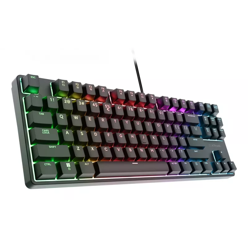 Mechanische Gaming-Tastatur TRUST 26135, 80% 87 Tasten, QWERTZ deutsches Layout, USB kabelgebunden, schwarz, 1,8 m Kabel
