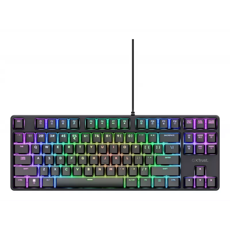 Mechanische Gaming-Tastatur TRUST 26135, 80% 87 Tasten, QWERTZ deutsches Layout, USB kabelgebunden, schwarz, 1,8 m Kabel