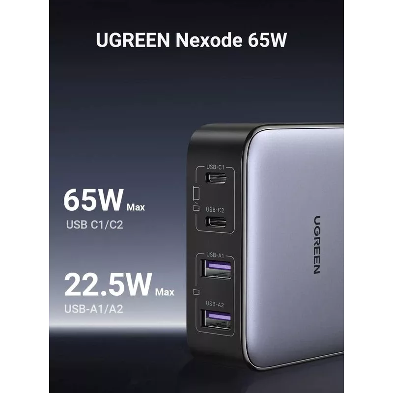 Ugreen Nexode 65 W Desktop-Schnellladegerät, 2x USB-A + 2x USB-C (90747)