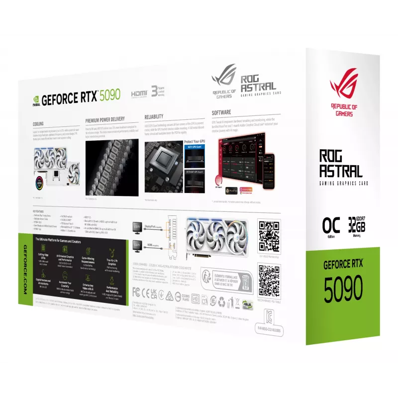 Grafikkarte ASUS ROG Astral GeForce RTX 5090, 32 GB GDDR7, 512-Bit, PCIe 5.0, 3 Lüfter, weiß
