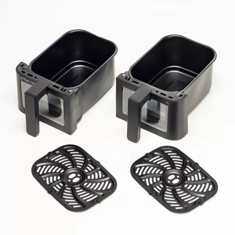 Ariete 4631 Double Heißluftfritteuse 9L, 2400W, Gesamtkapazität 9L, 11 Programme, Multifunktion, Bis zu 3,6 kg frittierte Lebensmittel Temperatur bis zu 200°C, Doppelkorb, Schwarz