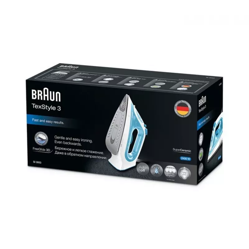 Braun TexStyle 3 Dampfbügeleisen SI 3053 Blau Keramiksohle 2400 W