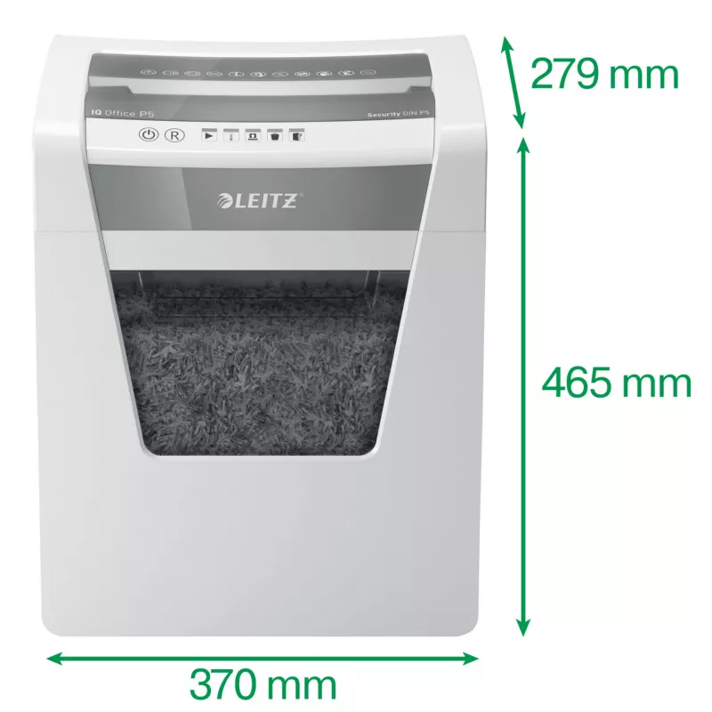 Leitz IQ Office Aktenvernichter Security P5, Mikroschnitt, 22,3 cm, 2 x 15 mm, 23 l, 250 Blatt, 55 dB
