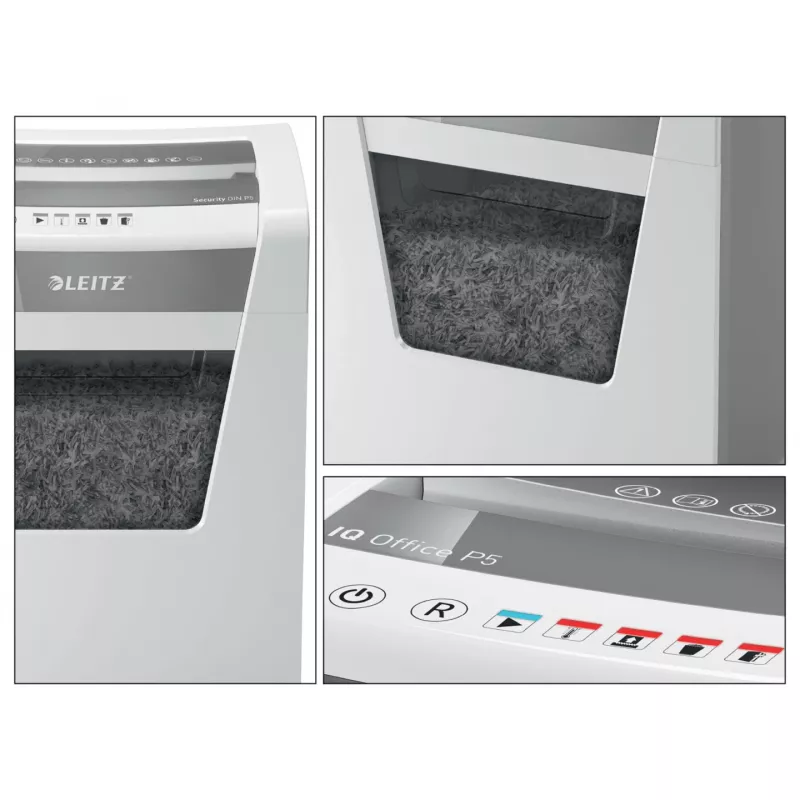 Leitz IQ Office Aktenvernichter Security P5, Mikroschnitt, 22,3 cm, 2 x 15 mm, 23 l, 250 Blatt, 55 dB