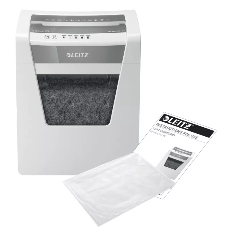 Leitz IQ Office Aktenvernichter Security P5, Mikroschnitt, 22,3 cm, 2 x 15 mm, 23 l, 250 Blatt, 55 dB
