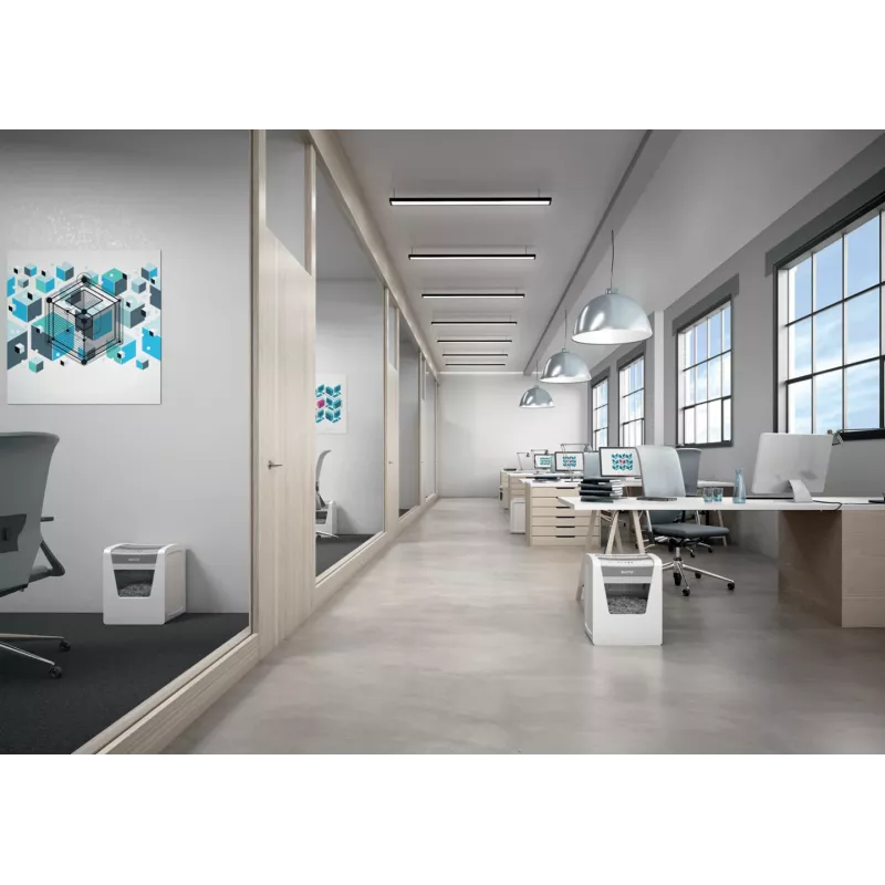 Leitz IQ Office Aktenvernichter Security P5, Mikroschnitt, 22,3 cm, 2 x 15 mm, 23 l, 250 Blatt, 55 dB