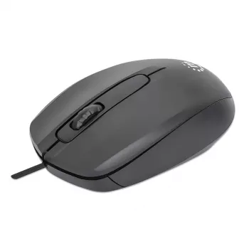 Manhattan Comfort II USB Kabelmaus, Schwarz, 1000dpi, USB-A, Optisch, Beidhändig, Tragbar/Kompakt, Drei Tasten mit Scrollrad, Drei Jahre Garantie