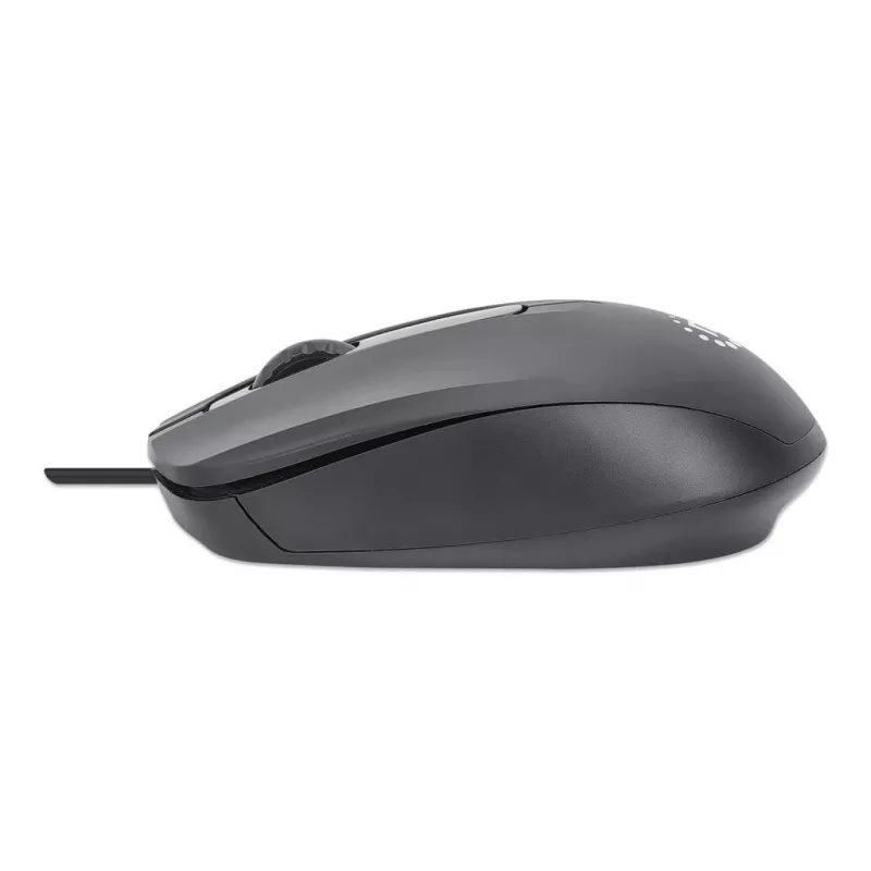 Manhattan Comfort II USB Kabelmaus, Schwarz, 1000dpi, USB-A, Optisch, Beidhändig, Tragbar/Kompakt, Drei Tasten mit Scrollrad, Drei Jahre Garantie