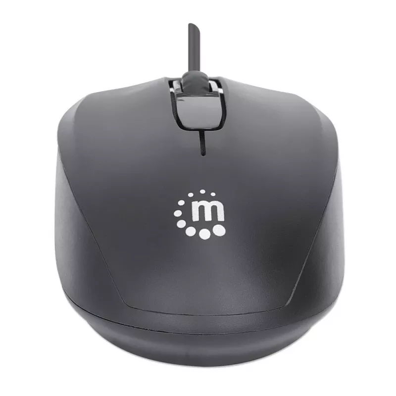 Manhattan Comfort II USB Kabelmaus, Schwarz, 1000dpi, USB-A, Optisch, Beidhändig, Tragbar/Kompakt, Drei Tasten mit Scrollrad, Drei Jahre Garantie