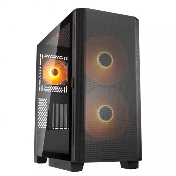 PC Midi Tower Gehäuse Cougar Airface FLO ARGB, schwarz — unterstützt 2x 180 mm front, 1x 120 mm rückseitig, 2,5/3,5 Zoll Laufwerke, 240×480×509 mm