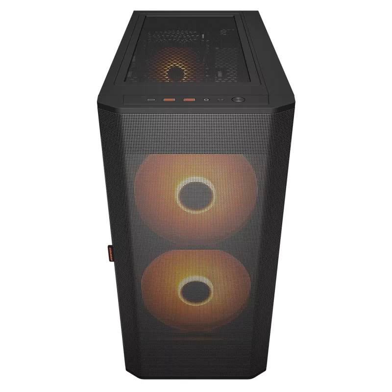 PC Midi Tower Gehäuse Cougar Airface FLO ARGB, schwarz — unterstützt 2x 180 mm front, 1x 120 mm rückseitig, 2,5/3,5 Zoll Laufwerke, 240×480×509 mm