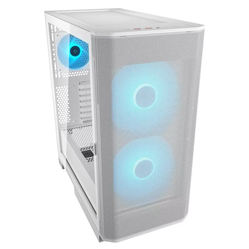 COUGAR PC Midi Tower Gehäuse Airface FLO ARGB Weiß — 2x180mm vorne, 1x120mm hinten, unterstützt 2,5 Zoll/3,5 Zoll HDD, 240×480×509 mm