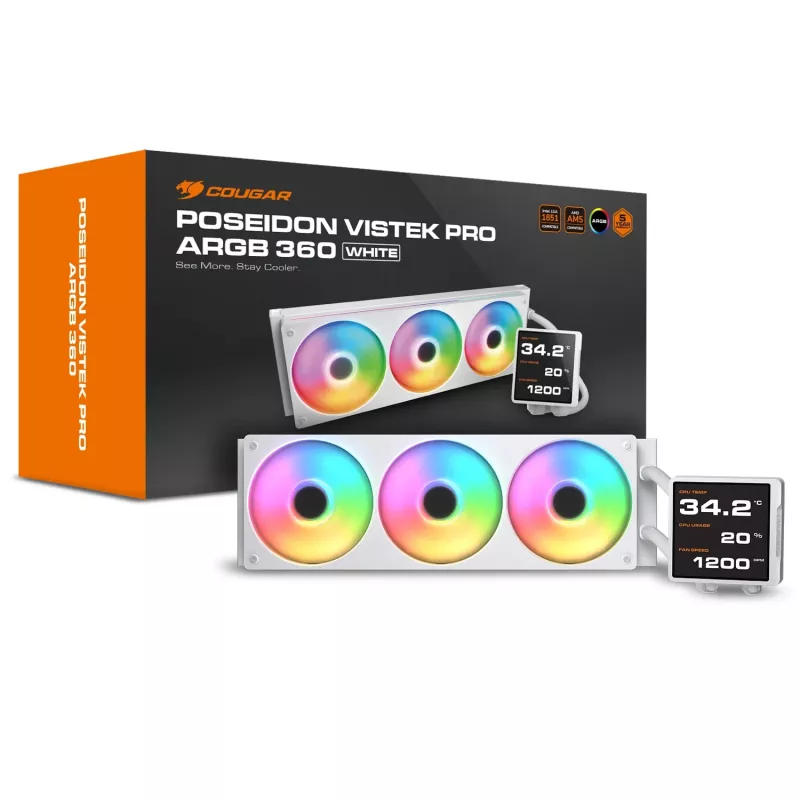 All-in-One-CPU-Flüssigkeitskühler Cougar Poseidon Vistek Pro 360 – 120 mm Lüfter, ARGB, Weiß