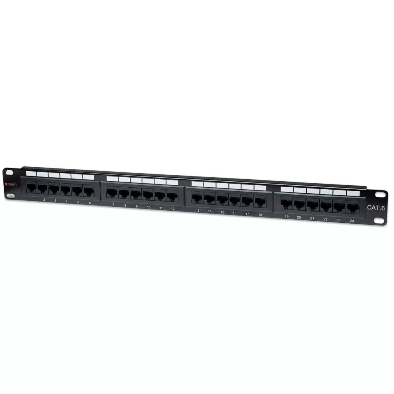 Techly Patch Panel UTP 24 Ports RJ45 Cat.6 I-PP 24-RU-C6T, IEEE 802.3, IEEE 802.3ab, IEEE 802.3u, 10/100/1000Base-T(X), Fast Ethernet, Gigabit Ethernet, 1000 Mbit/s, RJ-45, Gold