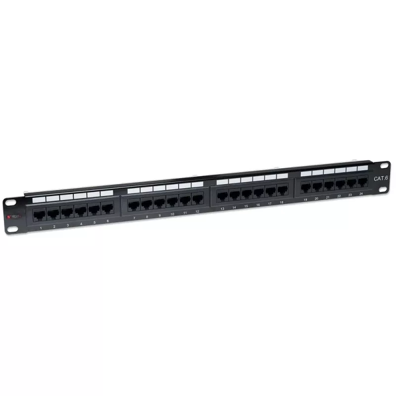Techly Patch Panel UTP 24 Ports RJ45 Cat.6 I-PP 24-RU-C6T, IEEE 802.3, IEEE 802.3ab, IEEE 802.3u, 10/100/1000Base-T(X), Fast Ethernet, Gigabit Ethernet, 1000 Mbit/s, RJ-45, Gold