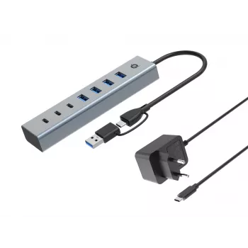 Conceptronic HUBBIES20GP 7-Port USB 3.0 Hub mit Netzteil, 5Gbps, USB-C x 3, USB-A x 4