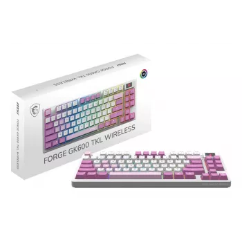MSI FORGE GK600 TKL WIRELESS VIOLET Tastatur Gaming USB + Bluetooth QWERTY Spanisch Pink, Violett, Weiß
