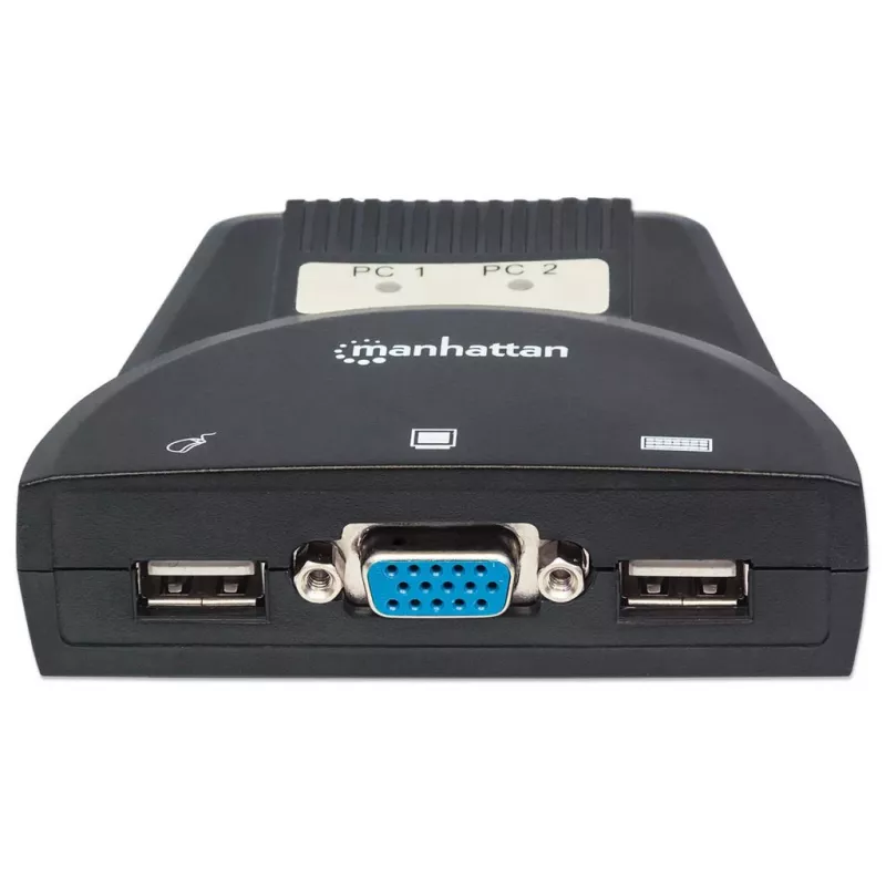 Manhattan KVM Switch Mini 2-Port, 2x USB-A, Kabel inklusive, Audio-Unterstützung, Steuerung von 2 Computern über eine Tastatur/Maus/Bildschirm, Schwarz, lebenslange Garantie, verpackt
