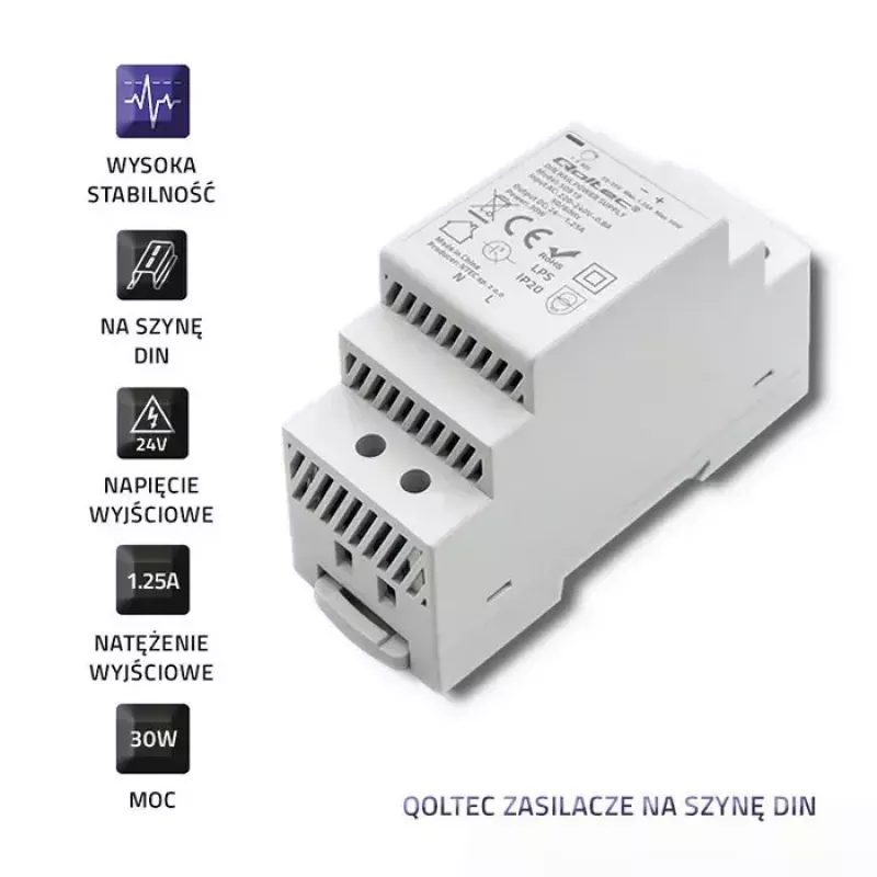 Hutschienen-Netzteil QOLTEC 30W 24V 1,25A grau
