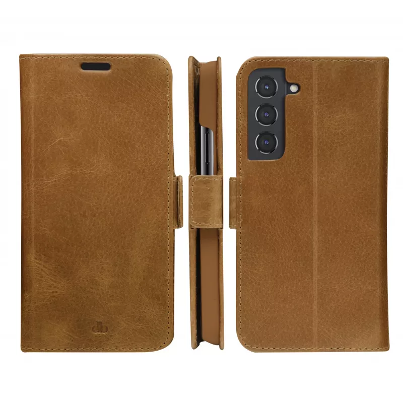 Folio-Handyhülle dbramante1928 Copenhagen schlank für Samsung Galaxy S22, 6,1 Zoll Bildschirm, Tan, Tischaufsteller