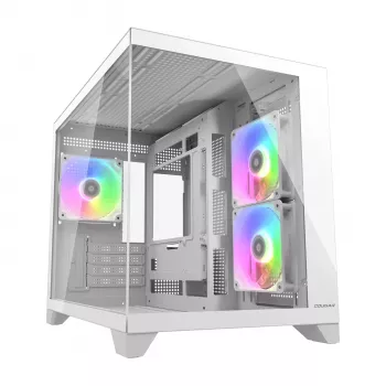 Mini Tower PC-Gehäuse Cougar FV150 ARGB Weiß — Micro-ATX / Mini-ITX, Seitenfenster, 2x120mm + 1x120mm Lüfter, 2,5 Zoll & 3,5 Zoll Einschübe
