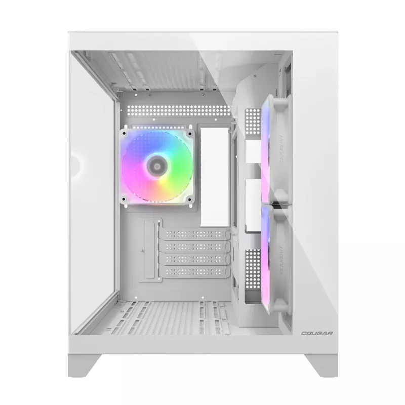 Mini Tower PC-Gehäuse Cougar FV150 ARGB Weiß — Micro-ATX / Mini-ITX, Seitenfenster, 2x120mm + 1x120mm Lüfter, 2,5 Zoll & 3,5 Zoll Einschübe