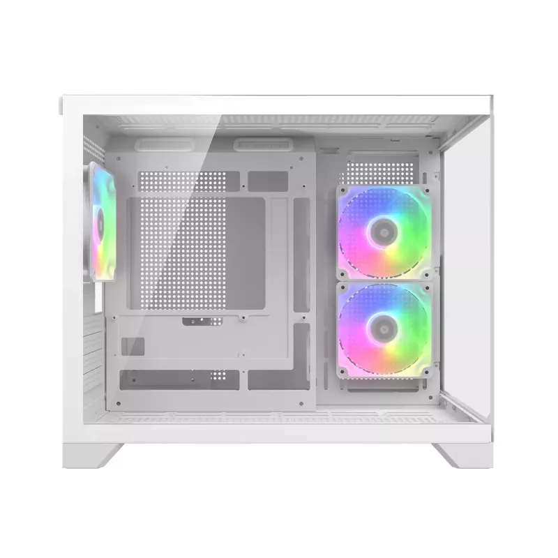 Mini Tower PC-Gehäuse Cougar FV150 ARGB Weiß — Micro-ATX / Mini-ITX, Seitenfenster, 2x120mm + 1x120mm Lüfter, 2,5 Zoll & 3,5 Zoll Einschübe