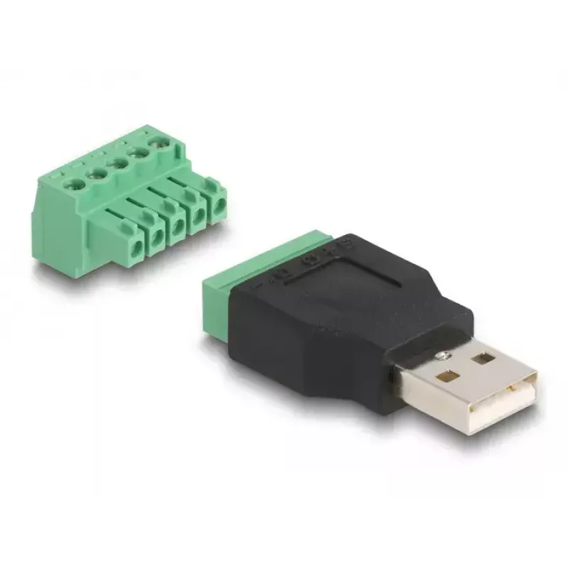 DeLOCK USB 2.0 Typ-A Stecker auf Klemmblock-Adapter, 2-teilig, Schwarz Grün