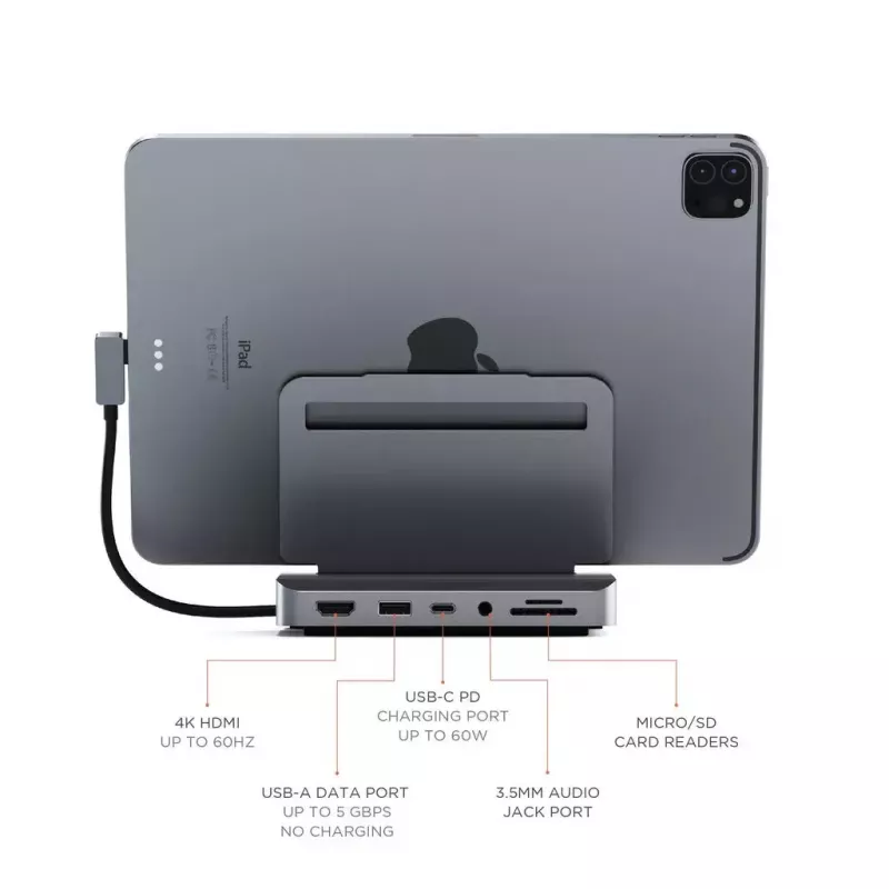 Laptop-Dock Satechi ST-TCSHIPM USB-C (USB 3.2 Gen 1) mit HDMI, SD/MicroSD, 60W PD, grau