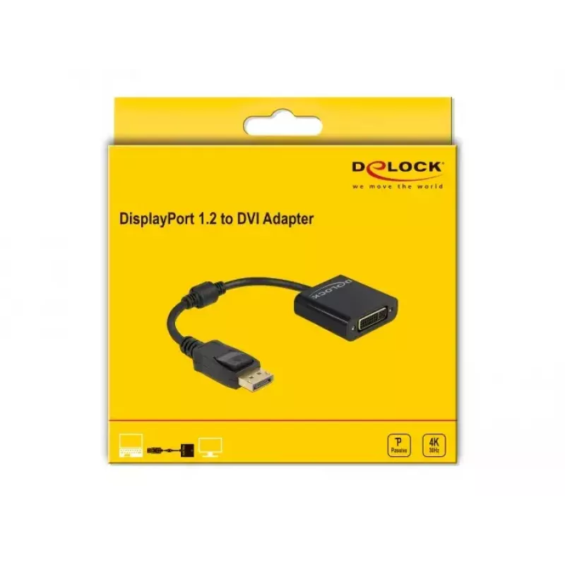 DeLOCK Adapter DisplayPort 1.2 Stecker auf DVI Buchse 4K Passiv schwarz