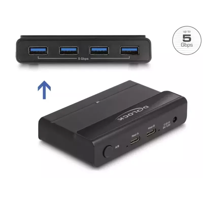 Delock USB Switch 4 x Gerät 2 x Host 5 Gbit/s Schwarz