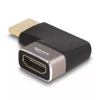DeLOCK HDMI-Adapter Stecker auf Buchse 90° rechtwinklig 8K 60 Hz grau Metall